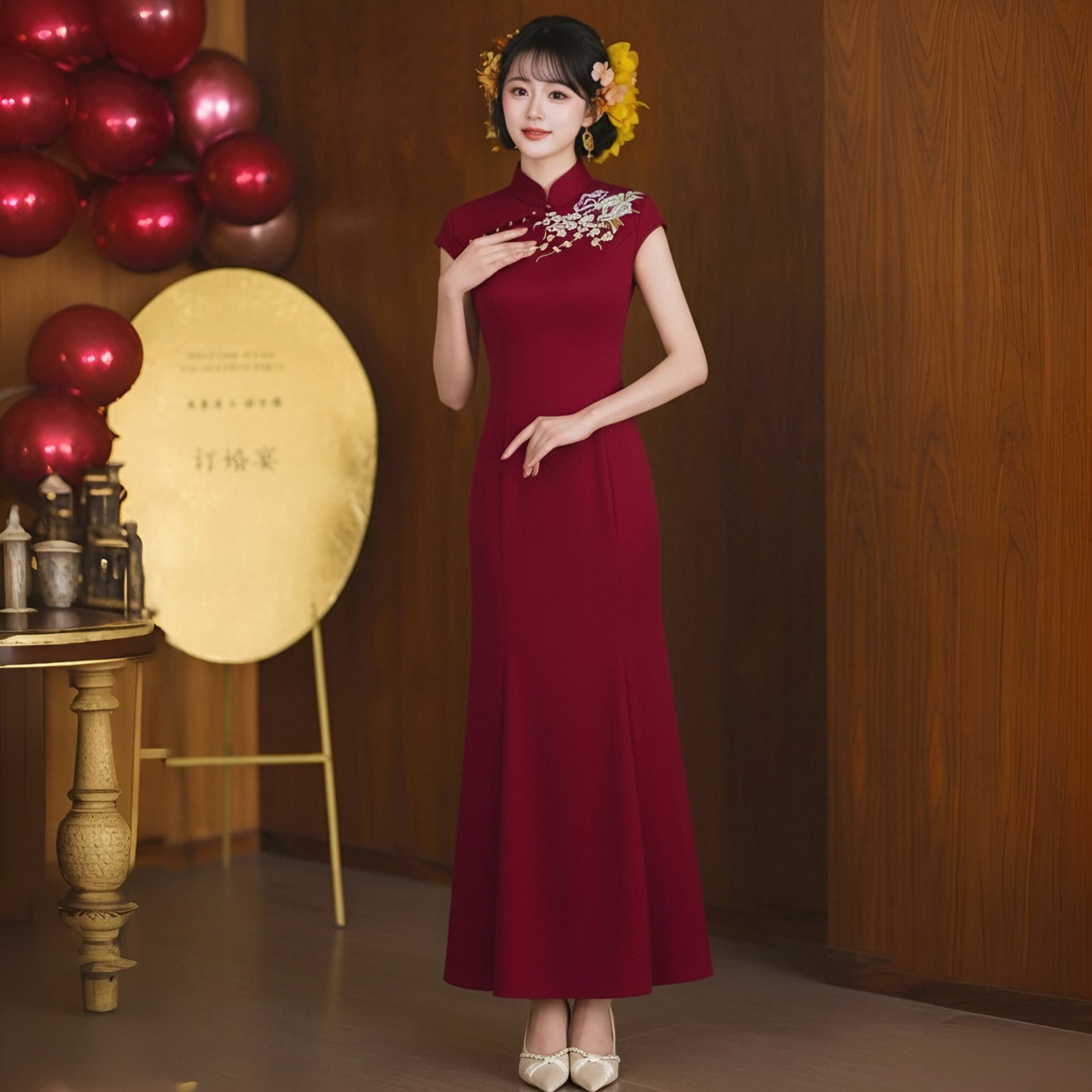 Bride Toast Dress Modified Cheongsam Engagement Banquet Return Door Dress Elegant Temperament Fishtail Style New Chinese Embroidery Dress