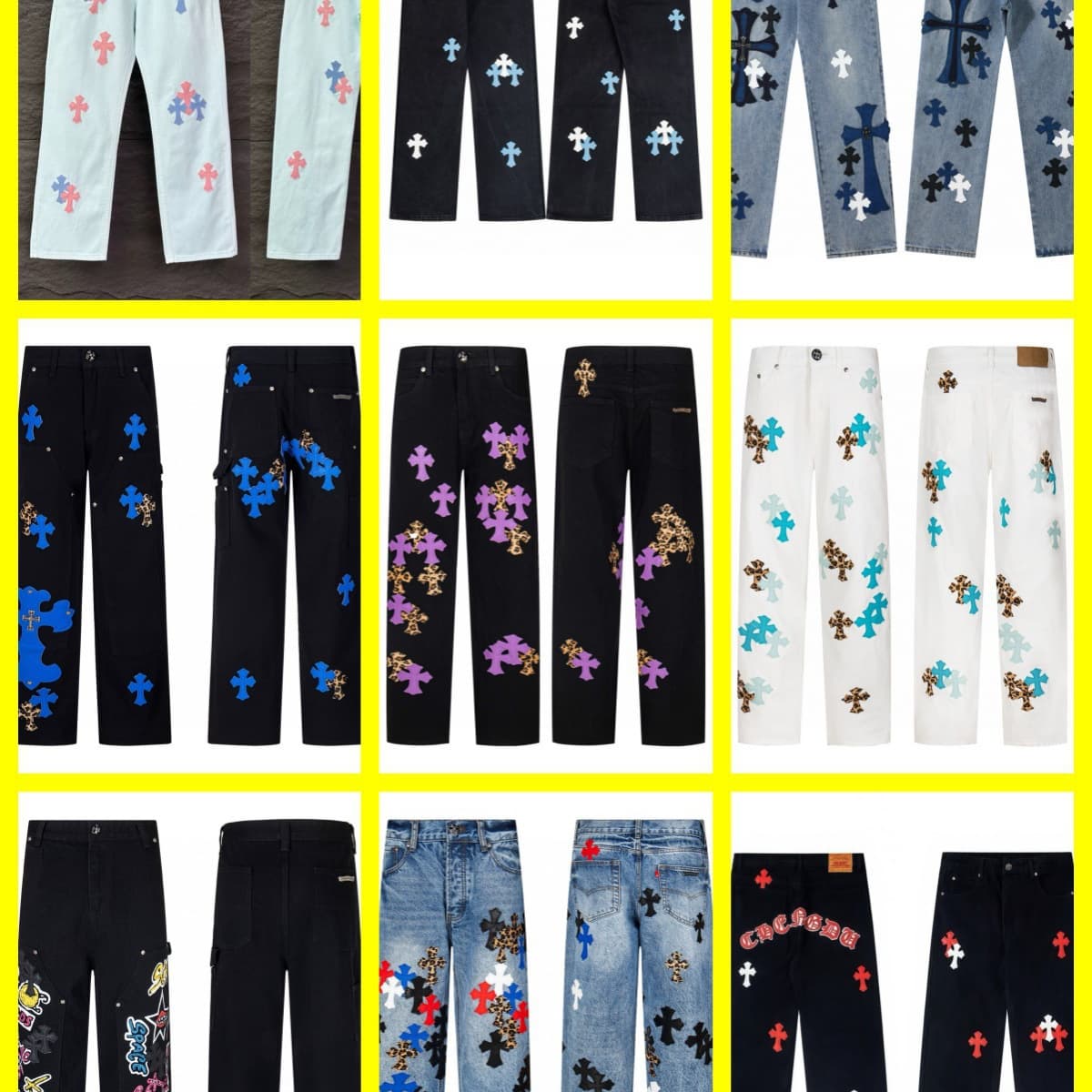 Cross-border trendy brand Chrome Hearts straight-leg stacked god-tier fit metal patch leather jeans collection