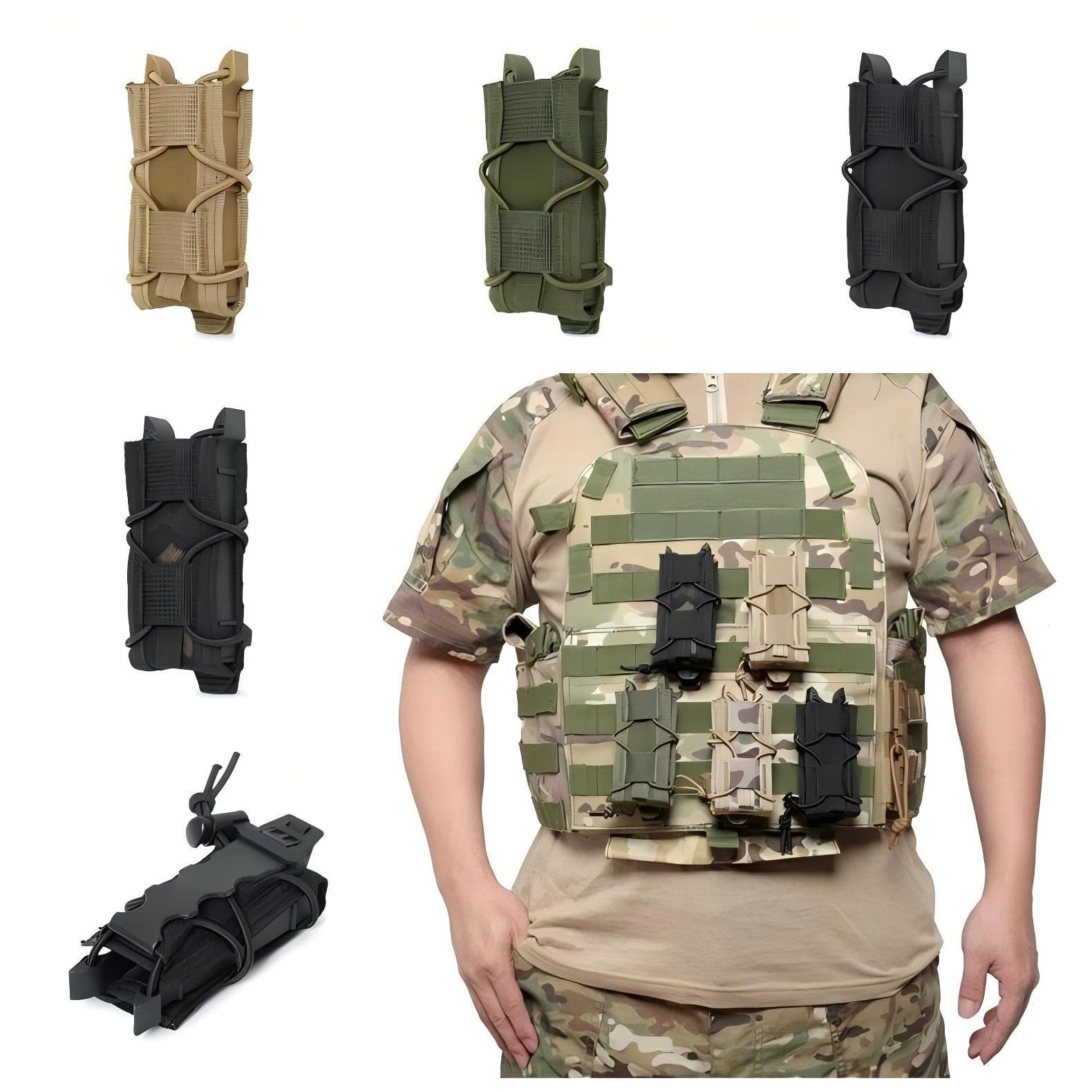 Outdoor Tactical Single Shot 9mm Handgun Magazine Quick Release Elastic Retention Holster Military Fan Molle Tool Kit Accessory Mounting Bag