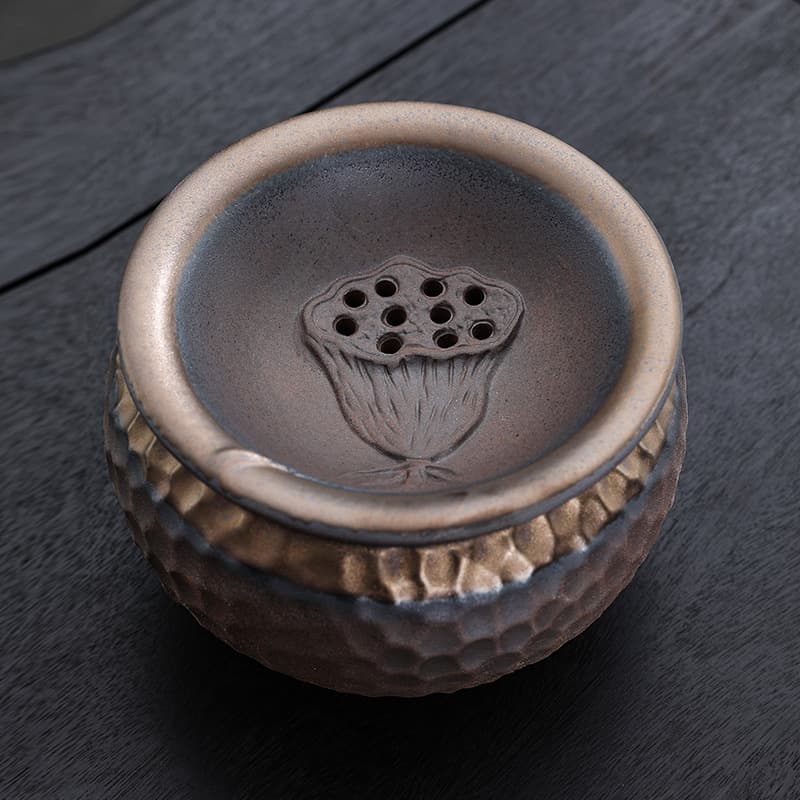 Retro coarse pottery tea residue jar, water basin, tea washing and storage desktop waste water jar, trash bin with dry-wet separation and double-layer filtration.