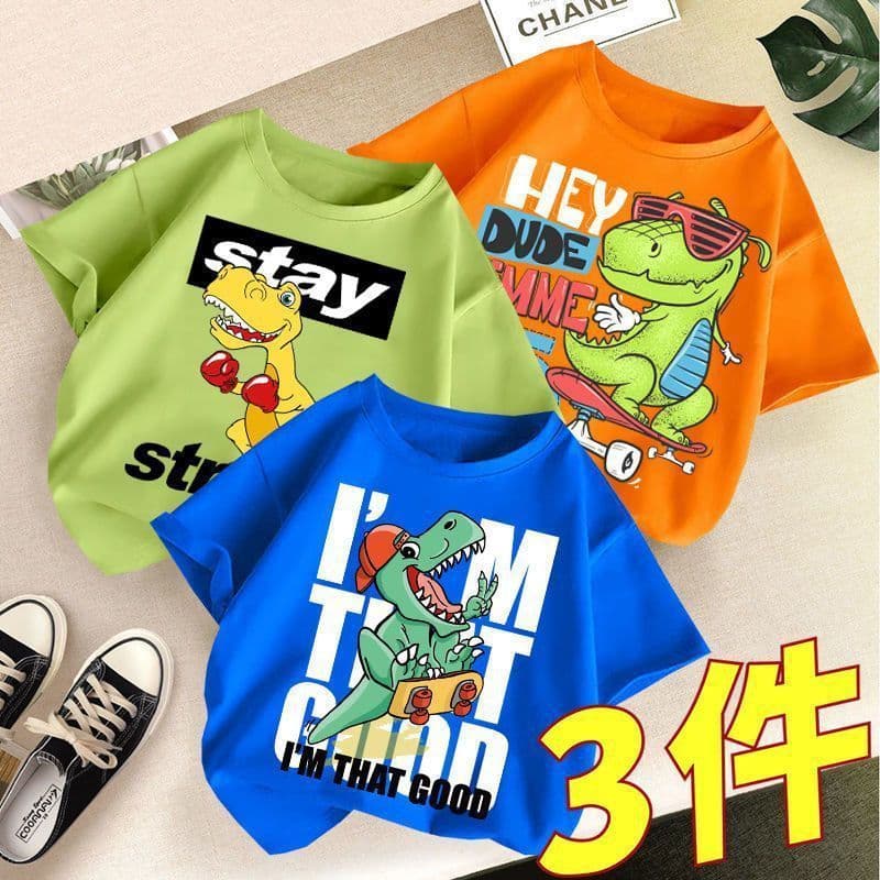 100% Cotton 2024 New Boys Pure Cotton T-Shirt Short Sleeve Half Sleeve Summer Thin Summer Clothing Breathable Loose Kids Wear 12
