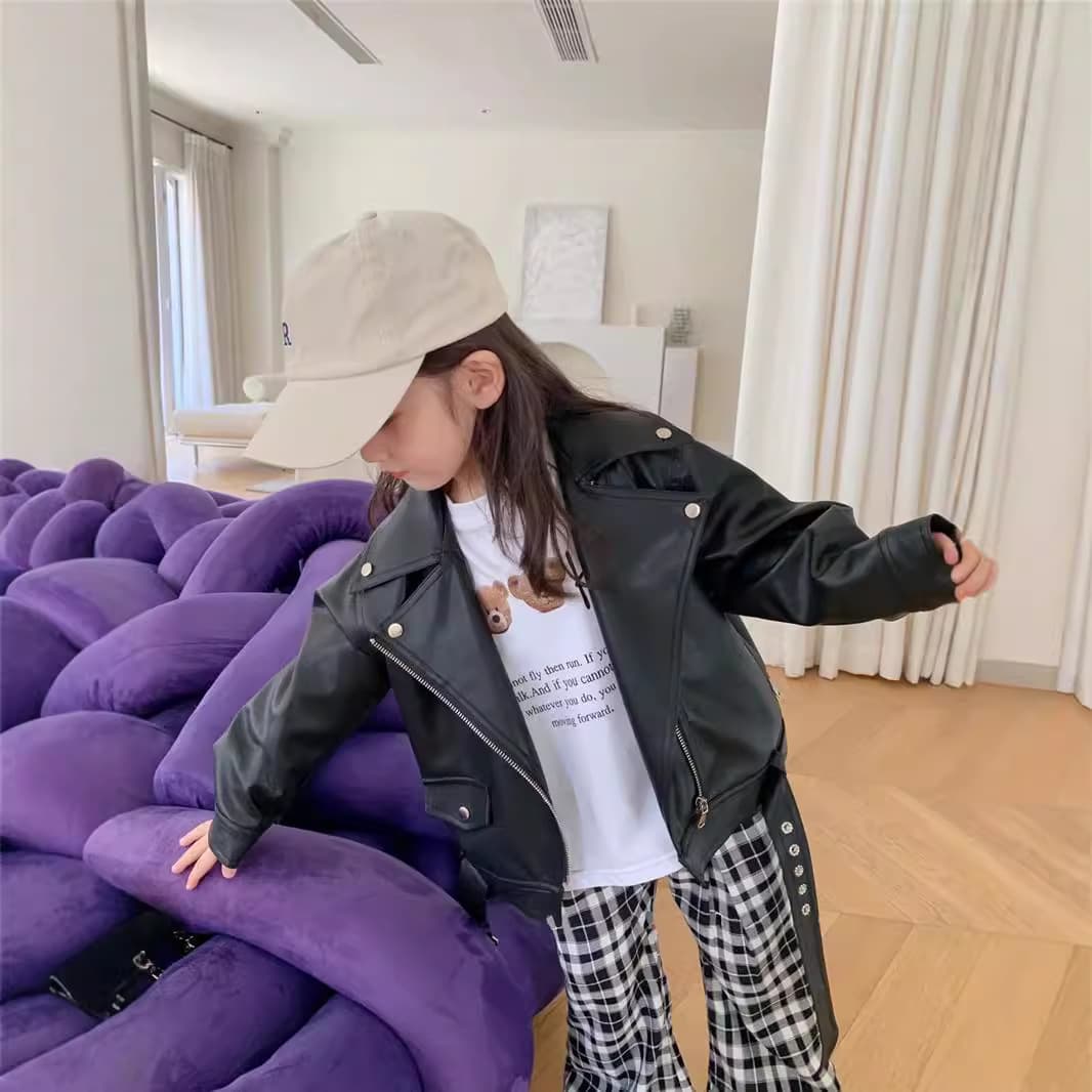Girls' Faux Leather Jacket Spring Autumn New 2026 Kids Korean Style Top Little Girl Stylish Casual PU Leather Coat