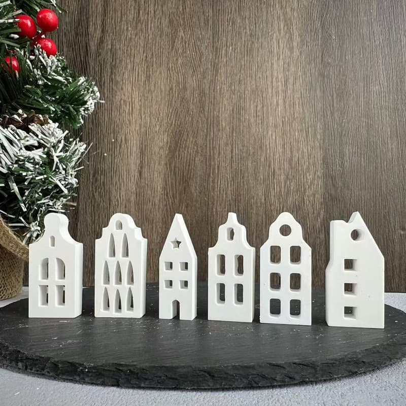 6-Cavity European Style Hollow House Silicone Mold for Plaster and Epoxy Resin