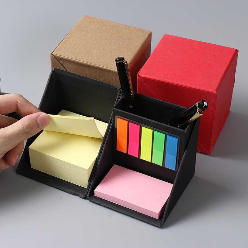 Office Reusable Tear-off Sticky Note Pad with 5-Color Strips, Rotating Creative Folding Storage Sticky Note Box