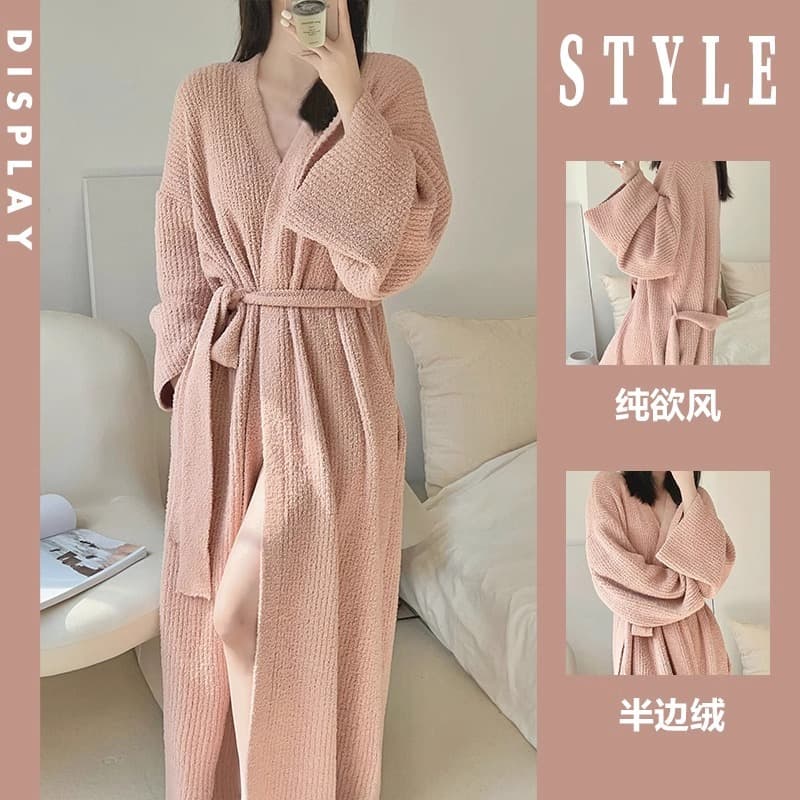 Women's French Luxury Winter Velvet Cardigan Sleepwear, Pure Desire Style Plush Soft Robe, Home Dress Nightgown