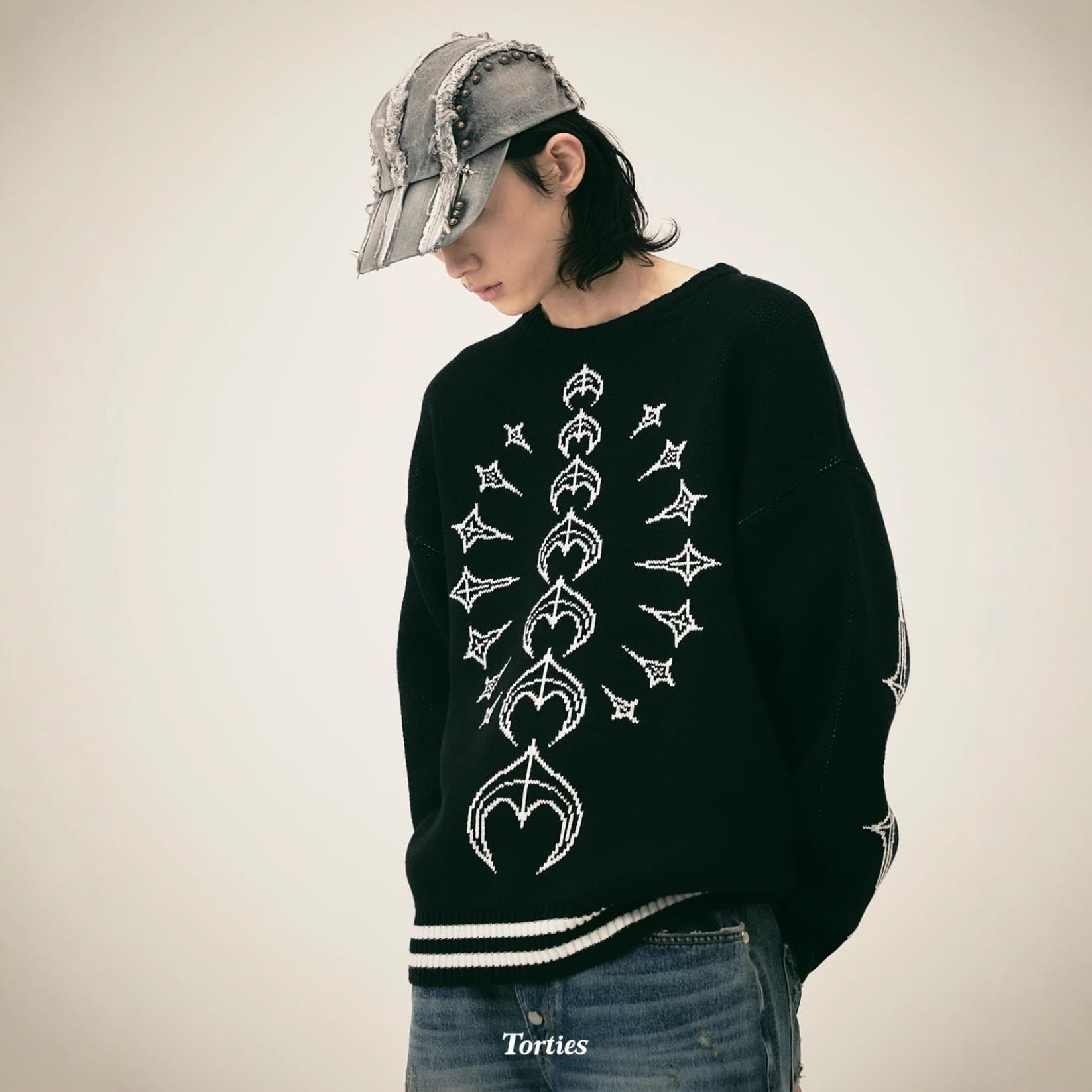 Cross-border Thug Club 25SS Streetwear Thug Club New Style Heart Sand Honeycomb Knit Sweater