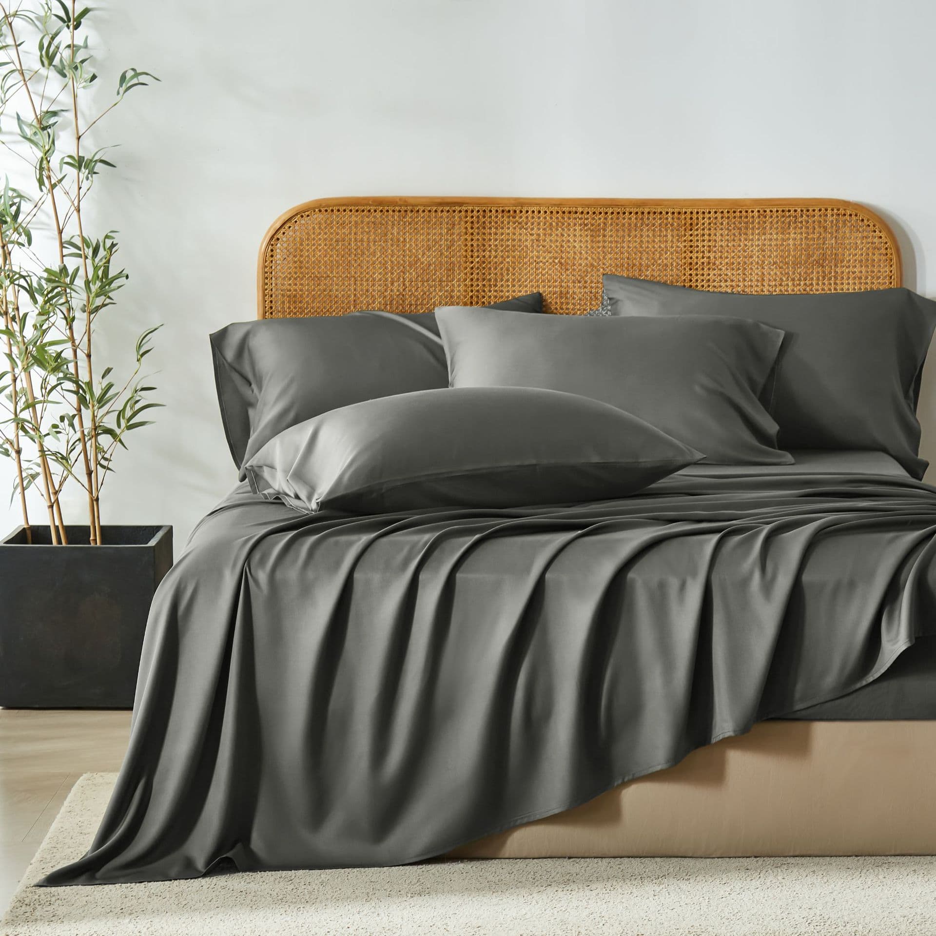 Export 40% Bamboo Fiber 60% Polyester Fitted Sheet Bedding Set 4-Piece Bed Sheet Fitted Sheet Pillowcase Light Luxury Bedding