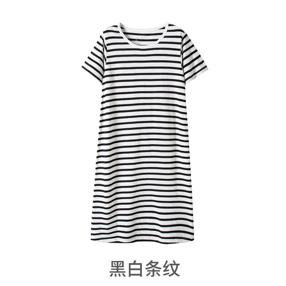 Striped Cotton Sleep Dress, Muji Style Summer Knitted Cotton Home Dress, Loungewear