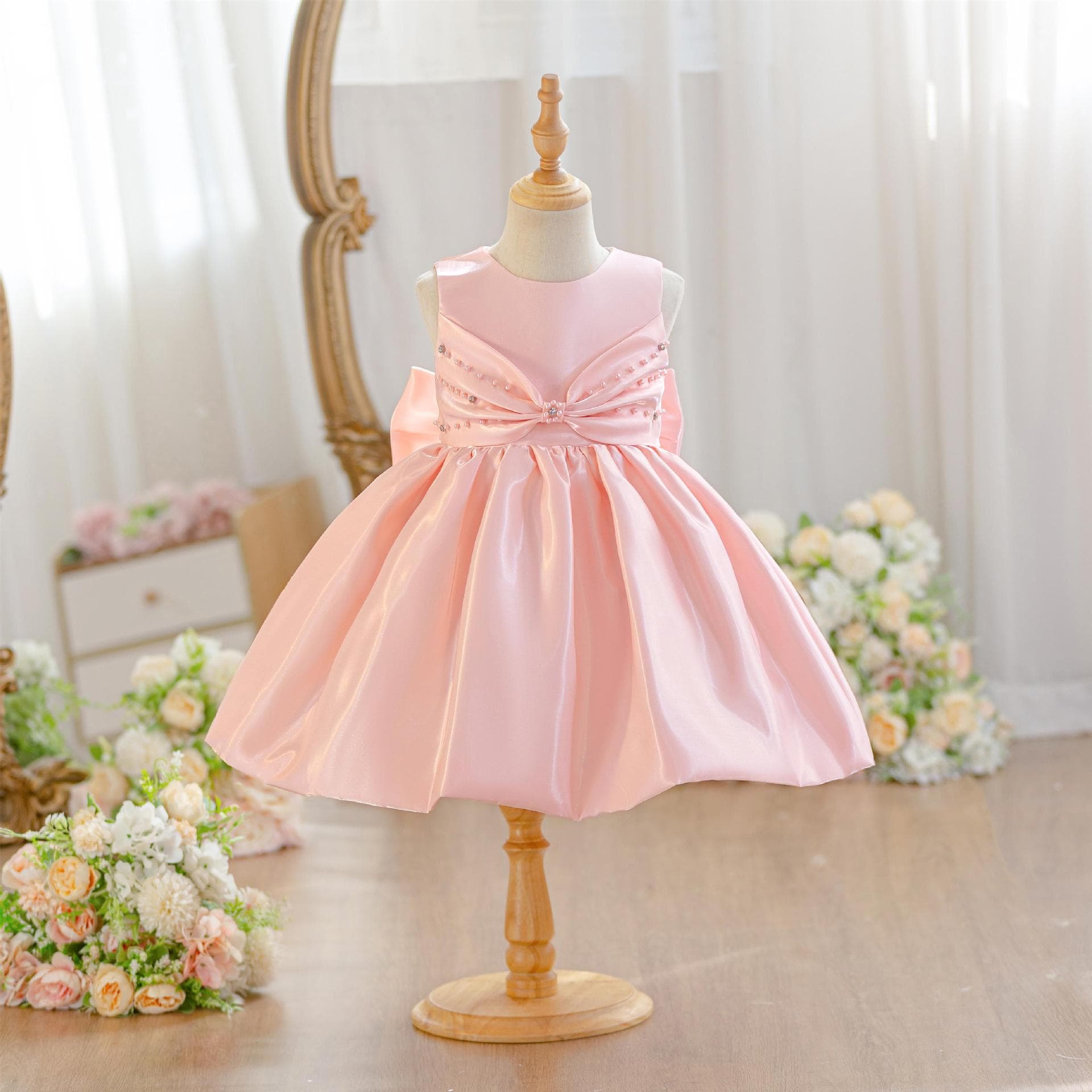 Satin style girl princess dress cross-border baby girl's first birthday dress party flower girl puffy dress