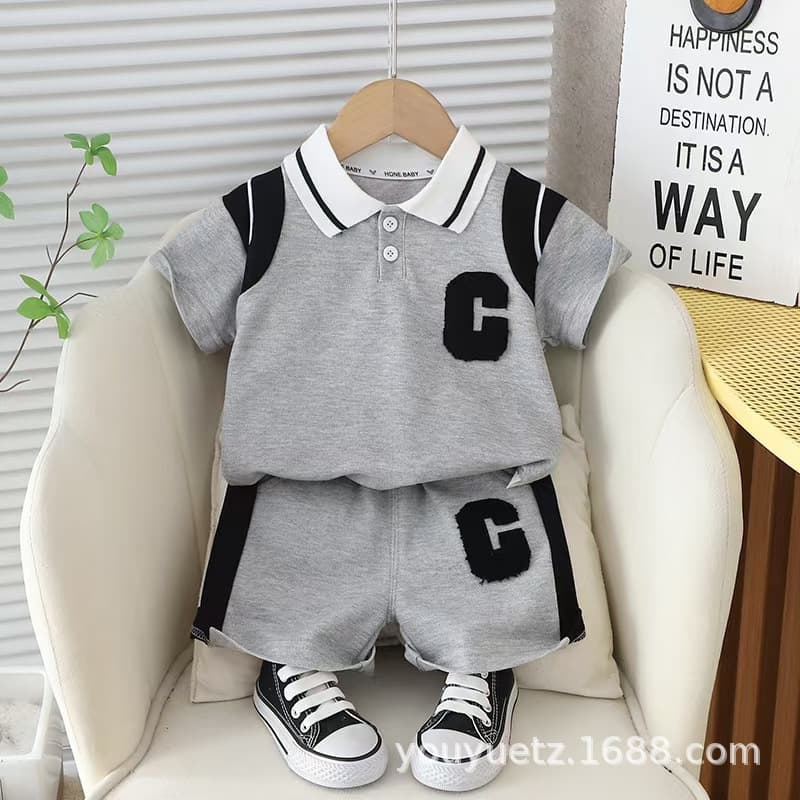 Boys Summer Set 2025 Kids Polo Short Sleeve Baby Cool Summer Outfit Trendy Two-Piece Set