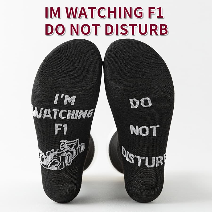 Sock Bottom Letter Trendy Socks 'I'M WATCHING F1, DO NOT DISTURB' Black Mid-Calf Socks for Couples