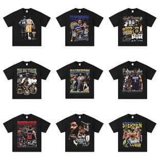 NBA Star American Style T-Shirt Irving Kobe Curry Printed Basketball Short Sleeve Small Collar Jersey