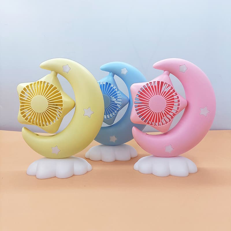 New USB mini fan wholesale, fresh and cute crescent moon DIY desktop rechargeable fan with light.