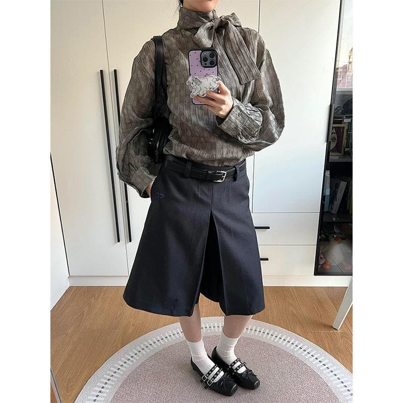 Black Mid-Length Culottes for Women, New Spring Design, Loose and Drapey Cropped Pants, Wide-Leg Pants