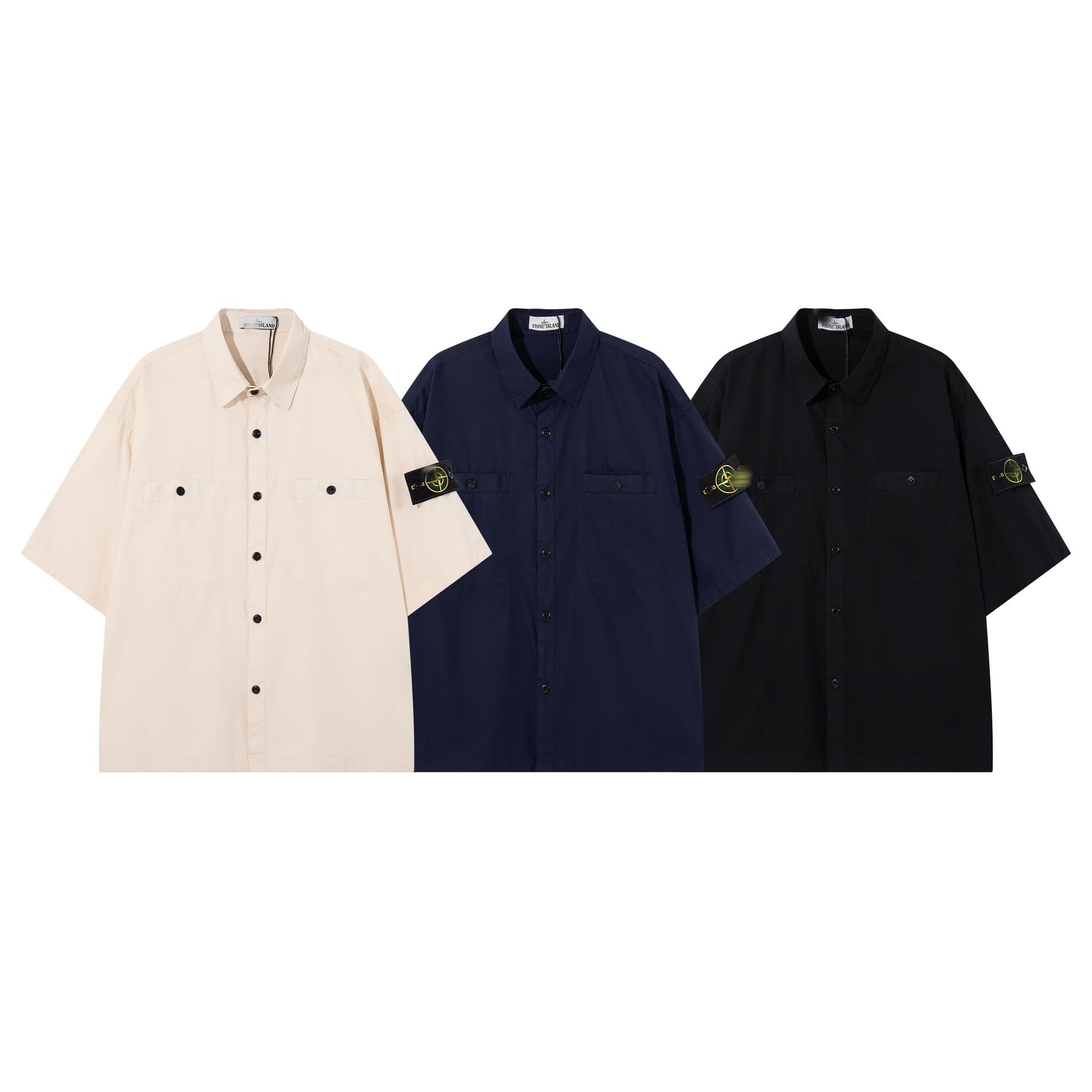 Cross-border Top 26S Streetwear Brand STONE Island Solid Corduroy Logo Patch Unisex Short Sleeve Shirt