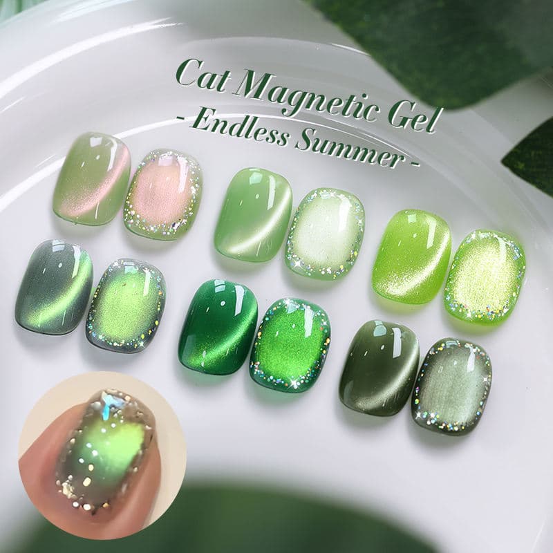 Born Pretty Nail Products Summer Green Series Cat Eye Magnetic Gel Nail Polish Glass Beads Cat Eye Gel