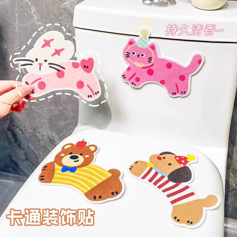 Toilet deodorizing stickers, cartoon self-adhesive bathroom decorative odor-eliminating creative fragrance decals