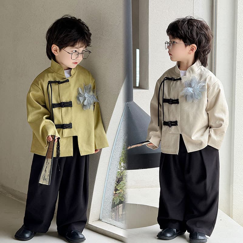 Boys' Hanfu 2025 spring/autumn new kids' clothing Chinese-style Tang suit set Chinese stand collar tops dropshipping trendy