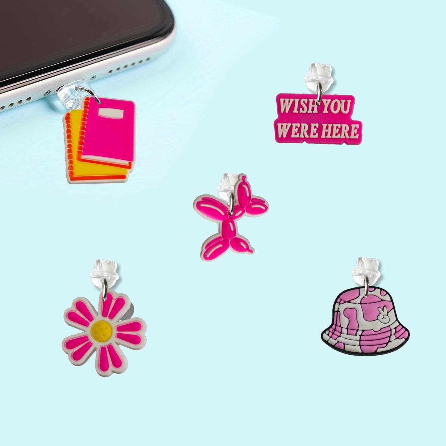 Amazon Pink Theme (2) 25 Phone Dust Plug Temu Tail Plug Hanging Decoration PVC Soft Gel Creative Cartoon