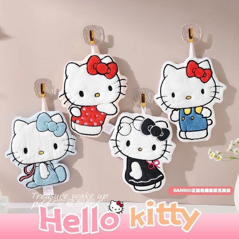 Hellokitty Hello Kitty Hand Towel Cartoon Coral Velvet Hand Towel Bathroom Kitchen Hanging Rag