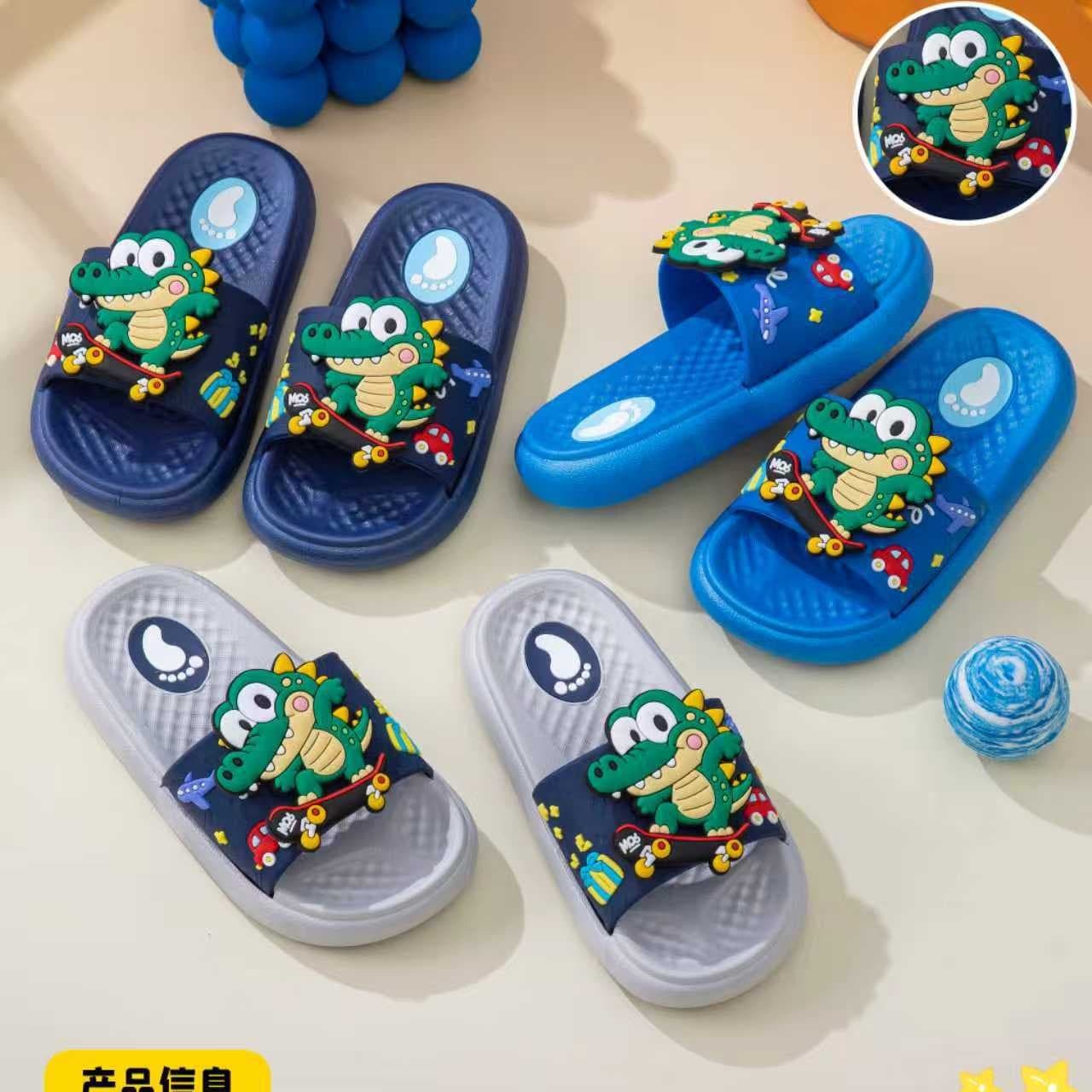 Children's slippers boys summer cartoon non-slip cute cartoon dinosaur rotating pvc pull strap soft bottom slippers wholesale