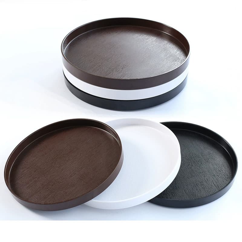 Melamine imitation wood grain thickened tray round fruit plate water cup plate hotel tableware