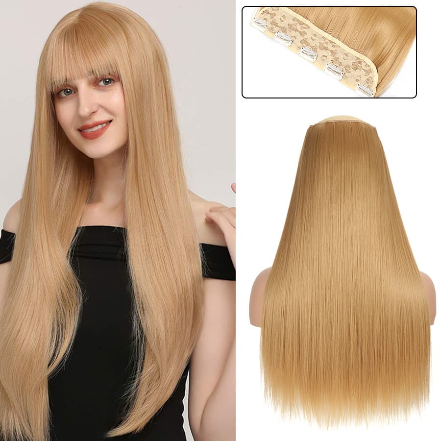 Long Straight Hair Clip-In Wig for European and American Women, Chemical Fiber One-Piece Five-Clip Hair Extensions