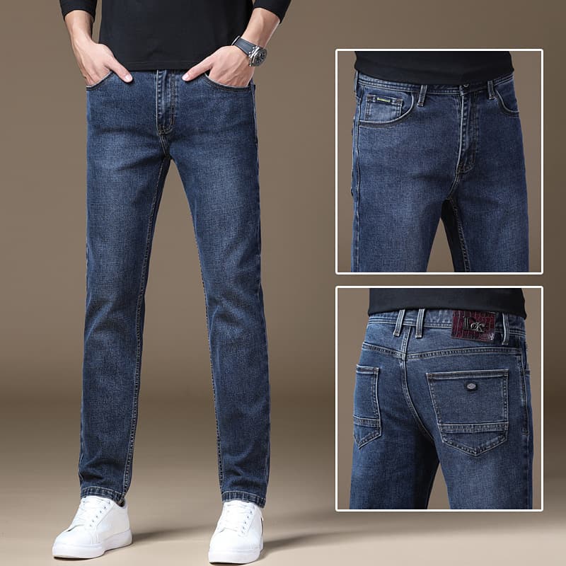 High-Quality Blue-Gray Slim Fit Stretch Straight Leg Jeans for Men Versatile Casual Pants Drop Shipping