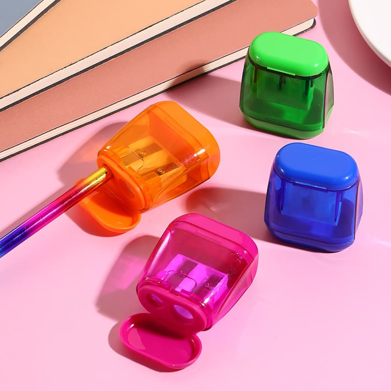 Cross-border Pencil Sharpener Plastic Colorful Transparent Pencil Sharpener Dual-Hole Sketch Pencil Sharpener Manual Pencil Sharpener Wholesale