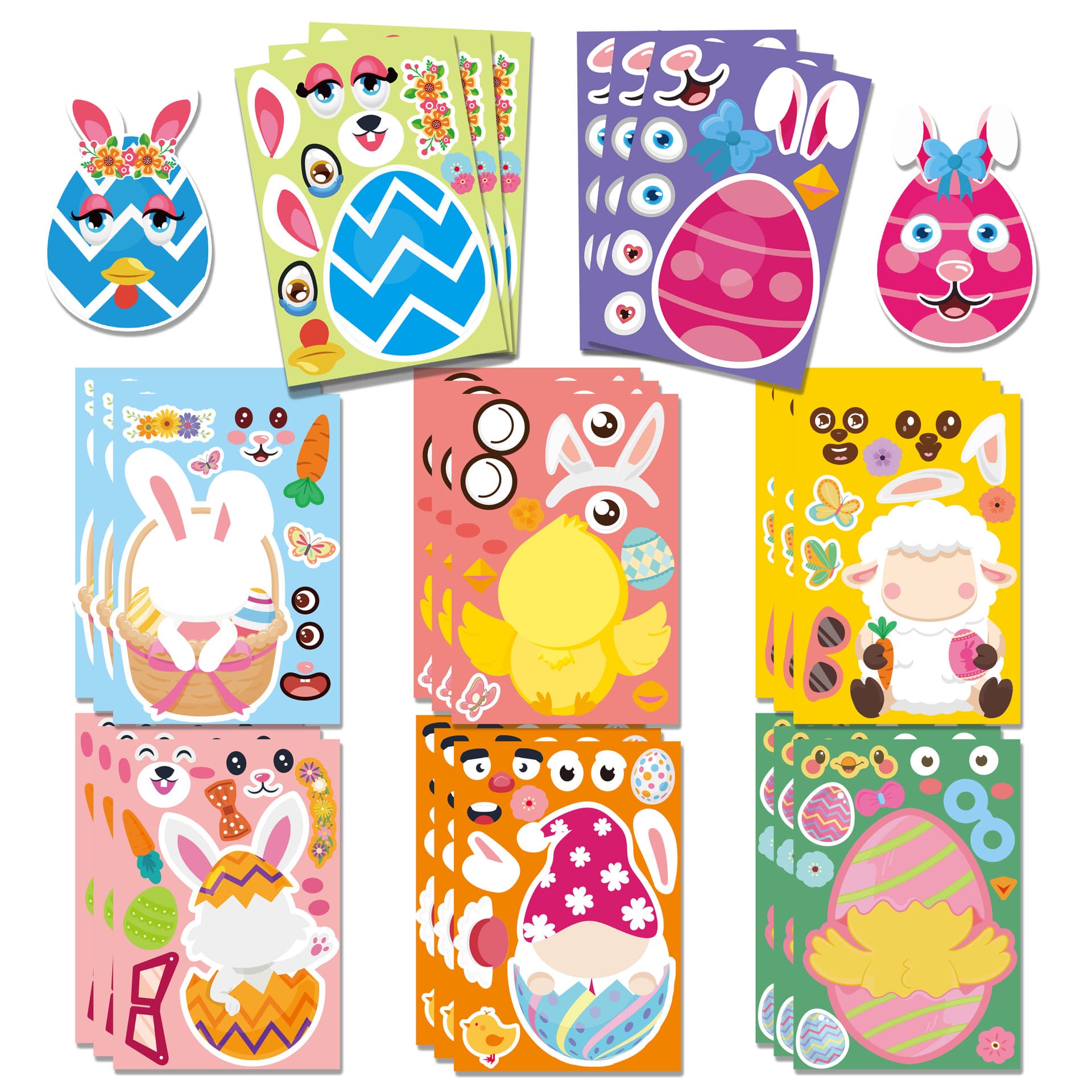 Cross-border Easter Children's Stickers, Cartoon Colored Eggs and Bunnies DIY Journal Stickers, Custom Creative Adhesive Stickers
