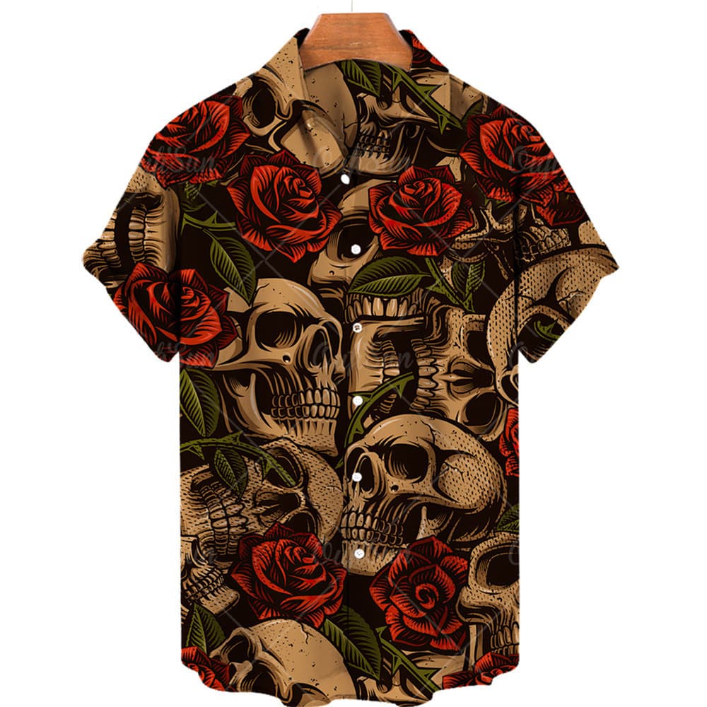 Cross-border e-commerce hot-selling skull print Hawaiian beach vacation short-sleeve shirt for men