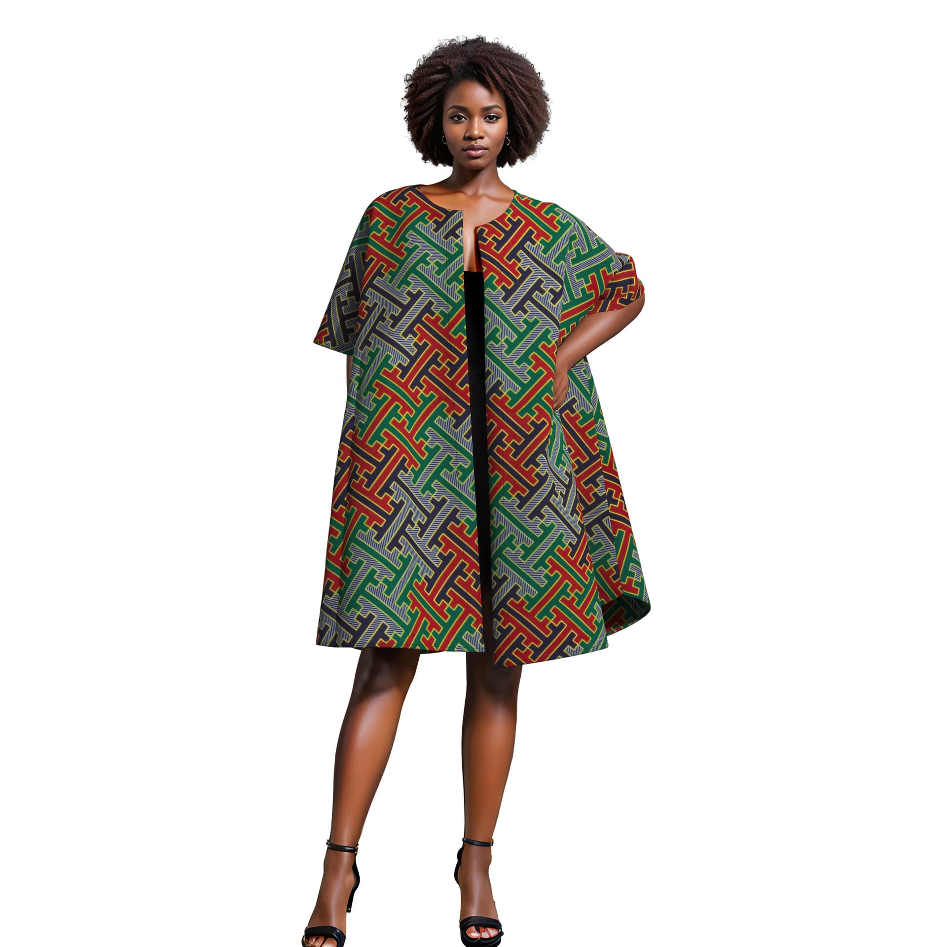 Cross-border women's clothing African fashion printed loose casual robe batwing sleeve round neck knee-length dress, drop shipping available.