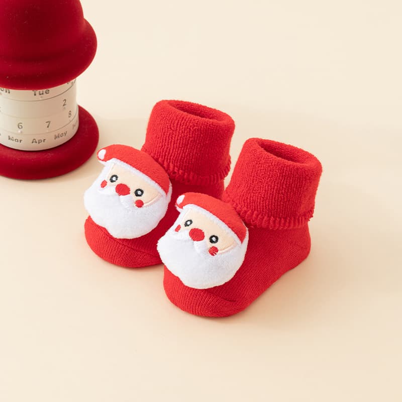 Baby Socks Terry Red Fleece-Lined Thick Non-Slip Mid-Calf Christmas Autumn Winter Floor Socks