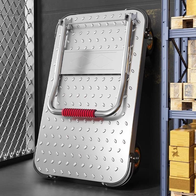 Steel Plate Push Cart for Cargo, Reinforced Hand-Pull Cart, Foldable Household Silent Flatbed Trolley