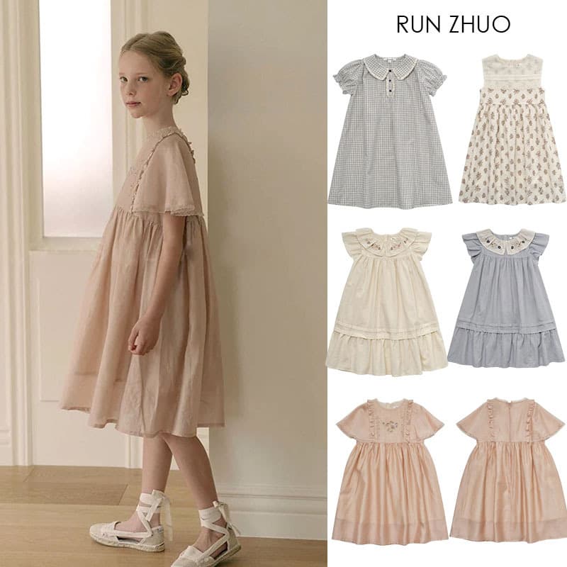 In Stock Beautiful Girls' Dress 2026 Spring Summer LOU Same Style Cotton Embroidered Short Sleeve Princess Girls' Dress Collection 2