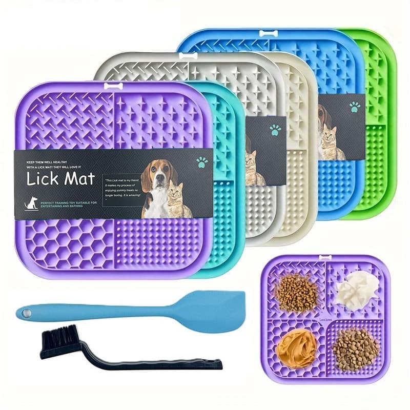 Silicone Pet Slow Feeder Mat, Dog Lick Pad with Suction Cups, Anti-Slip Slow Eating Tray for Cats and Dogs