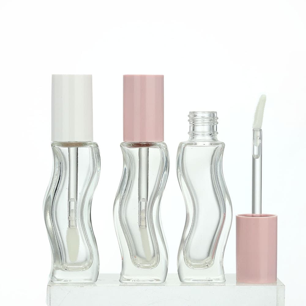 7ml Transparent Irregular Glass Lip Gloss Tube with Pink Cap, Empty Tube for Lip Glaze Liquid Lipstick Blush LipGloss
