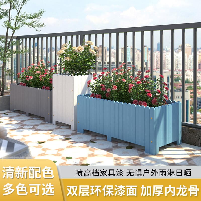 Outdoor Balcony Anticorrosive Wood Planter Box Rectangular Wooden Flower Trough Garden Planting Box Solid Wood Flower Pot Simple White