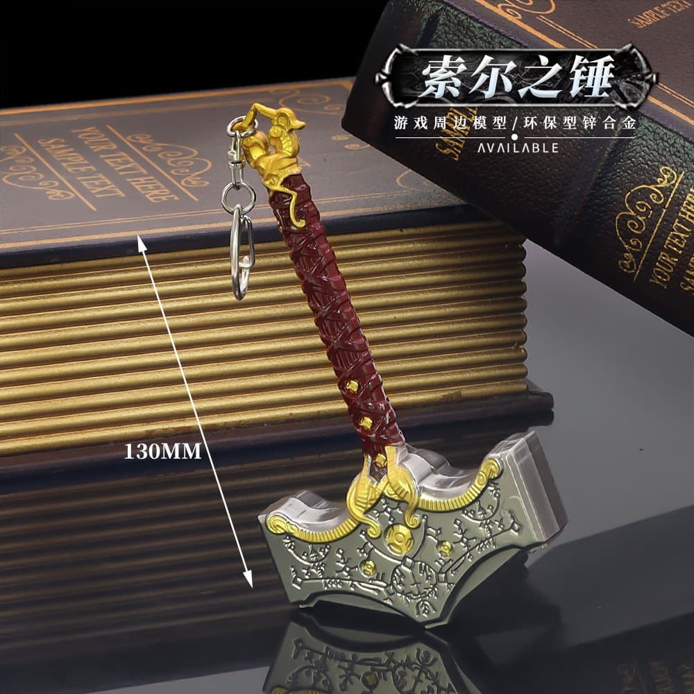 God of War Ragnarok game peripherals Thor Thor's Hammer full metal weapon model keychain 13cm