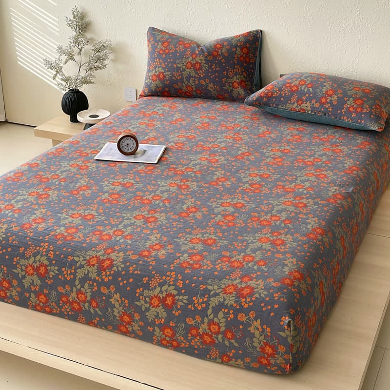 Single fitted sheet type A pure cotton double layer yarn 100% cotton pure cotton bed sheet quilt cover yarn-dyed jacquard gauze wrinkled gauze bedspread