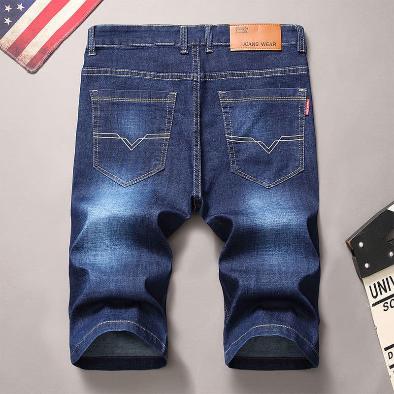 Summer thin men's denim shorts straight elastic loose casual men's mid-pants 5-point pants men's breeches