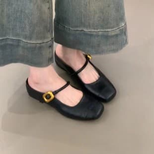 High-End Square Toe Retro Inner Height Increase Mules Women One-Strap Shallow Mouth Commuter Open Toe Sandals