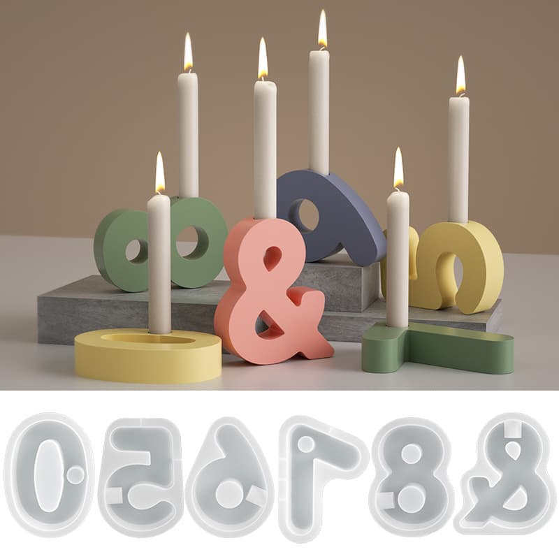 Crystal Drip Glue Gypsum Cement Arabic Number Candle Holder Silicone Mold 5678 Number Candle Base Mold