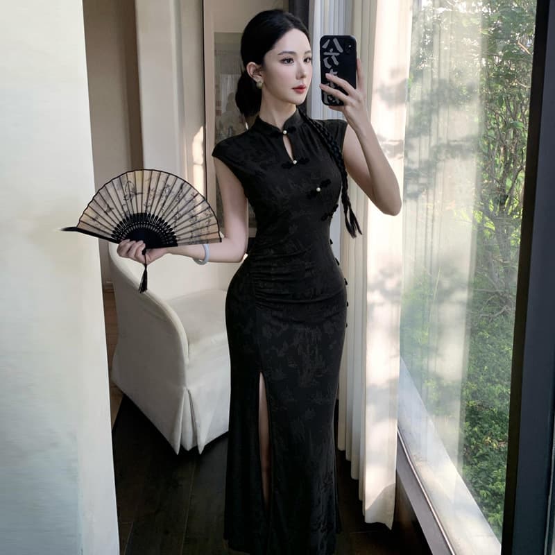 WDS6366 Southeast Asia cross-border women's clothing wholesale 2026 sexy retro cheongsam waist fashion slit dress