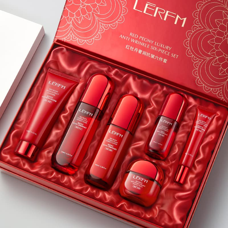 Lan Ni Fang Ke Genuine Red Peony Set for Firming, Anti-Wrinkle, Hydration, Moisturizing, Antioxidant, and Brightening Skincare with Satin Finish