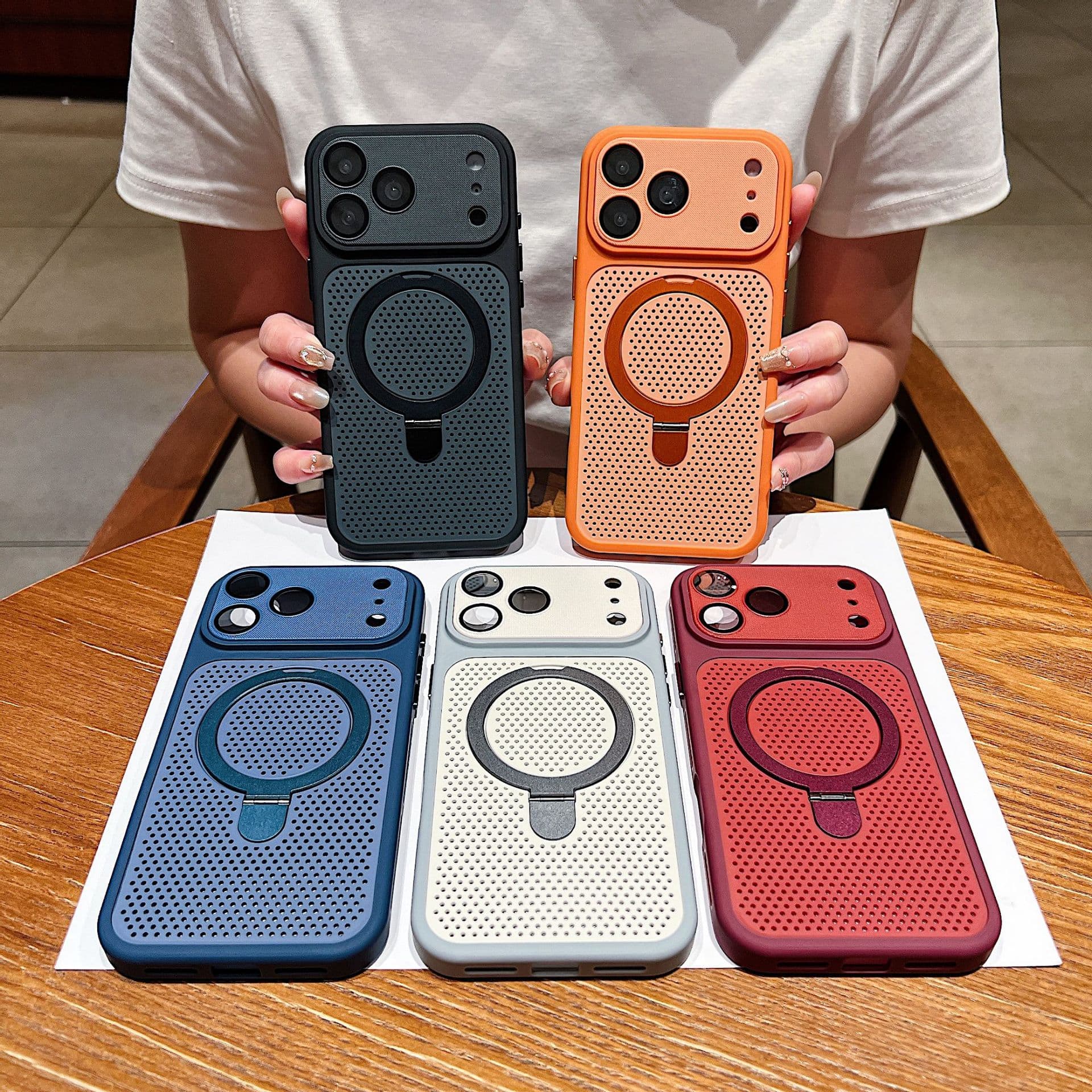 Apple 17 promax stand magnetic phone case iPhone 16 skin-feel heat dissipation 15 fine holes 14 all-inclusive protective cover
