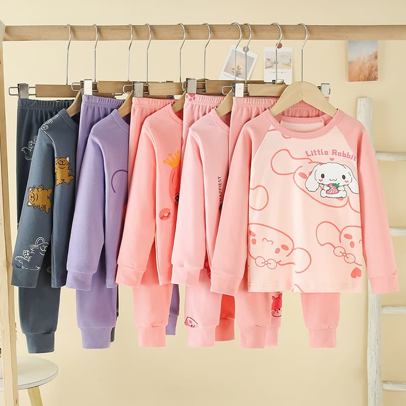 Children's Cotton Underwear Set for Boys and Girls, Long Sleeve Thermal Top and Bottom, Cotton Knit Pajamas, Homewear