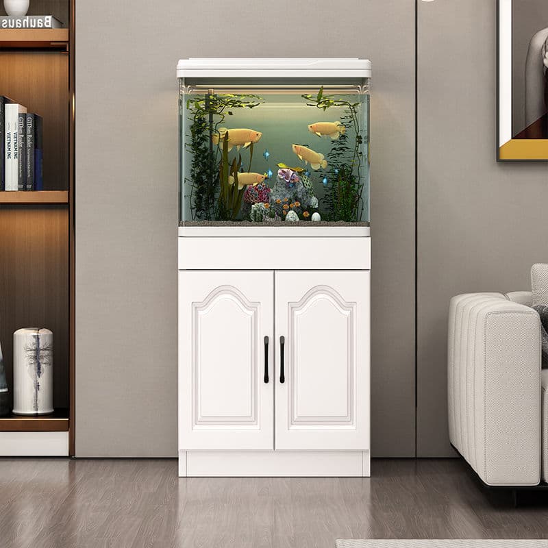 Fish tank integrated cabinet with compartments for household floor-standing medium-sized hot-bent water-change-free desktop landscaping glass ecological aquarium