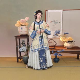 Authentic [Cat God] Qing Dynasty Han Woman Round Collar Top Non-Hanfu Retro Ethnic Clothing Qing Court Dress Set