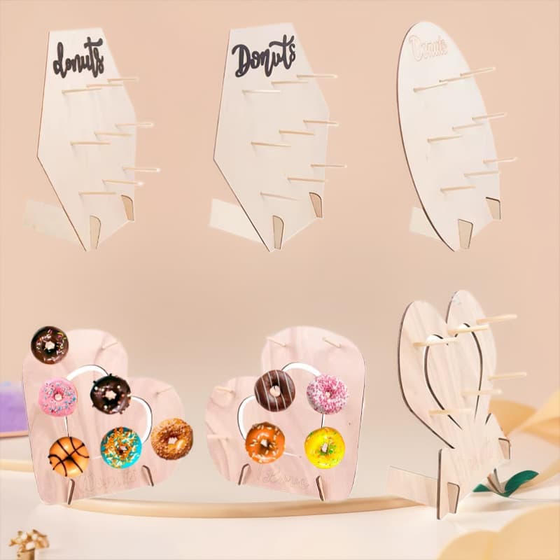 Wooden Dessert Stand Birthday Party Sweet Display Rack with Base MDF Donut Display Shelf